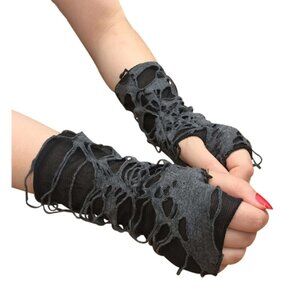 Ripped Fingerless Gloves Black Gray NWT